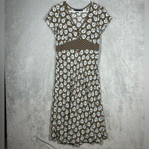 Boden Floral Wrap-Style Jersey Midi Dress Brown Blue Women’s Size 14L